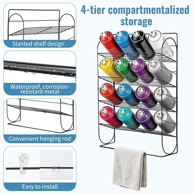 Spray Can Holder Storage Rack Wall Mounted, Metal Spray Paint Rack Organizer - Image 3