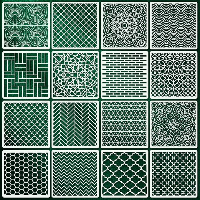 Texture Stencils for Crafts Reusable 16Pcs Stencils | DIY Art Painting Stencil by Unknown