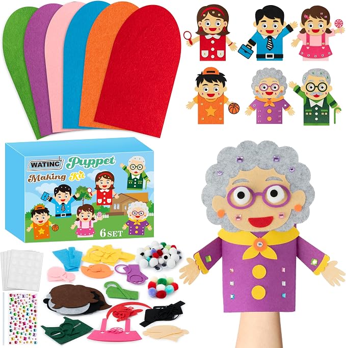 WATINC 6Pcs Hand Puppet Making Kit, Art Craft Felt Sock Puppet Toys, Creative by WATINC