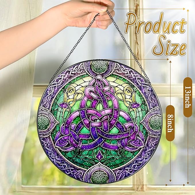 Stained Glass Window Hanging, LAOWEIKI 8'' Celtic Knot Suncatcher, Stained - Image 4