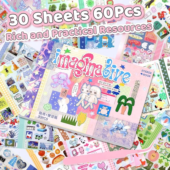Tmtains 30 Sheets Kawaii Japanese Sticker Book Manga Books Style Writable Note - Image 2
