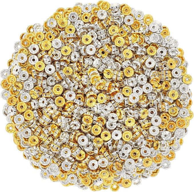 Augshy 700Pcs Rondelle Spacer Beads, 8 mm Silver and Gold Rhinestone Spacer by Augshy