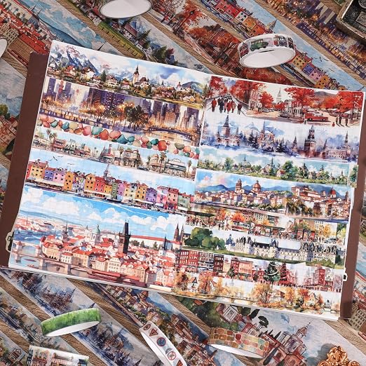 32 Rolls Vintage Washi Tape Set, European Cityscapes - Image 7