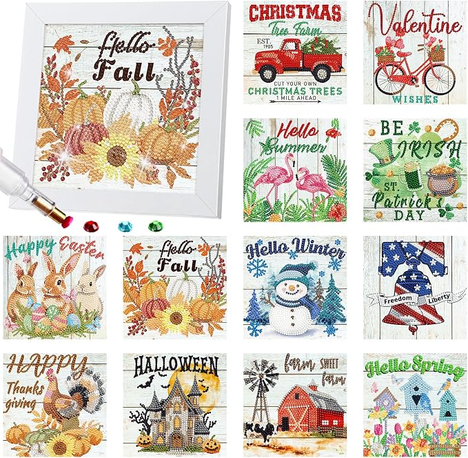 Trandraft 13 Pcs Fall Seasonal Diamond Art Kits by Trandraft