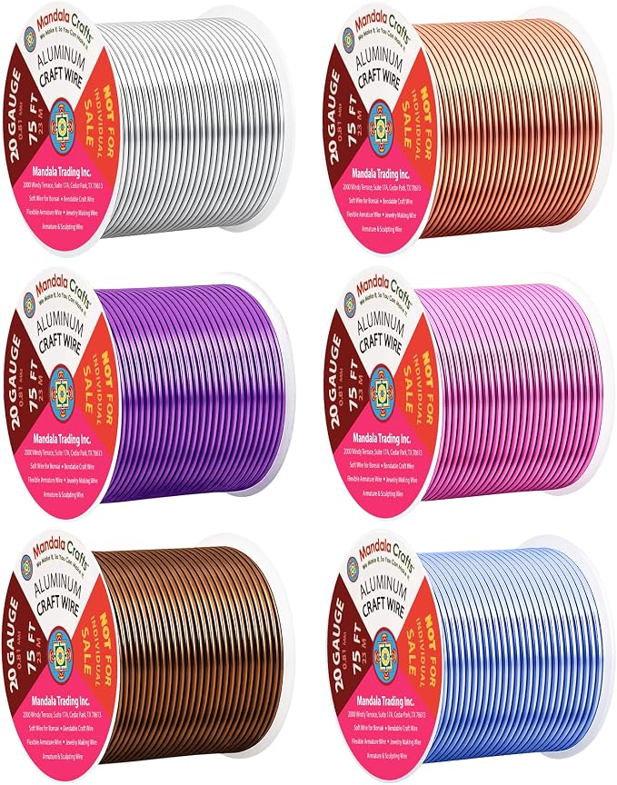 Mandala Crafts 20 GA Blue Pink Brown Assorted Anodized Aluminum Craft Wire | by MandalaCrafts