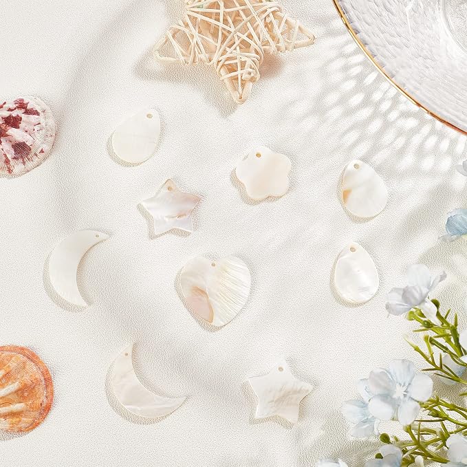 SUNNYCLUE 1 Box 36Pcs 6 Styles Natural Freshwater Shell Pendants Flat Round - Image 4