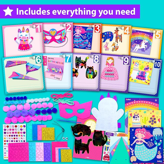 KRAFUN Craft Workshop Kit Ages 3-5 |10 Envelopes, Unicorn & Mermaid | 10 - Image 2