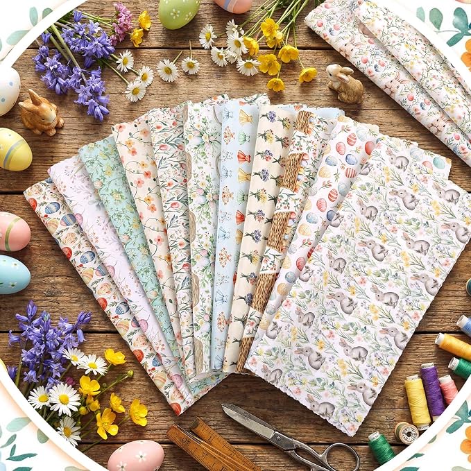HunnmingRe 20 Pcs 10''x10'' Vintage Easter Quilting Fabric Square Bundle Pastel - Image 3