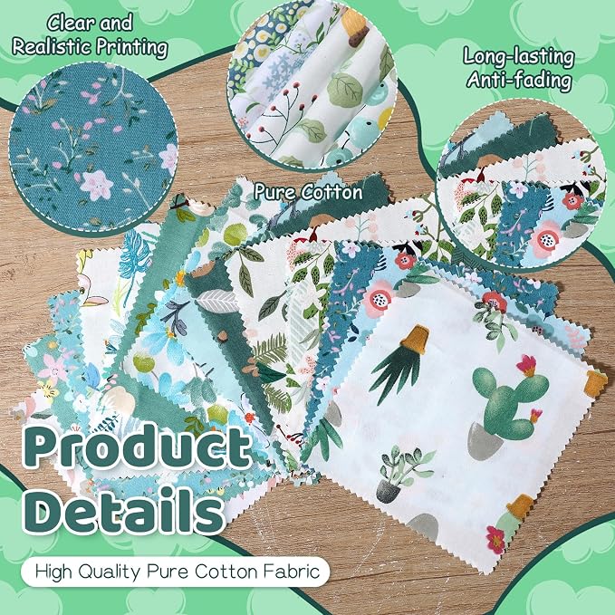 84 Pcs Green Charm Packs for Quiltings, Cotton Quilting Fabric Bundles - Image 3
