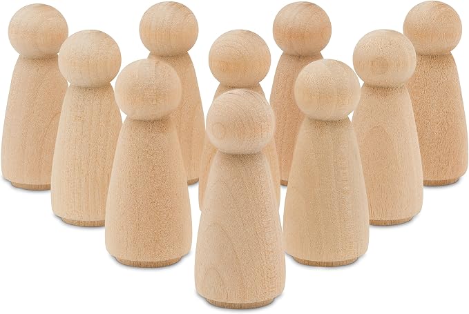 Wood Peg Dolls, 2 Inch Angel Shape Wooden Peg People, Strong Birch Wooden by Woodpeckers