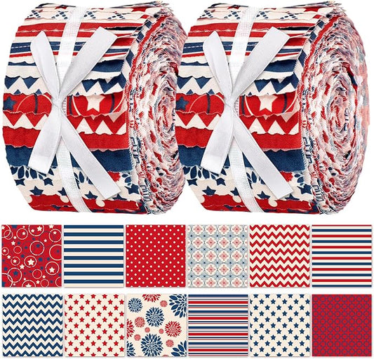 Hosuly 40 Pcs Patriotic Fabric Red White and Blue Fabric American Flag Star by Hosuly