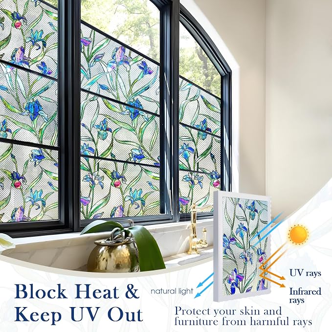 Coavas Stained Glass Window Film Privacy Static Cling - Image 6