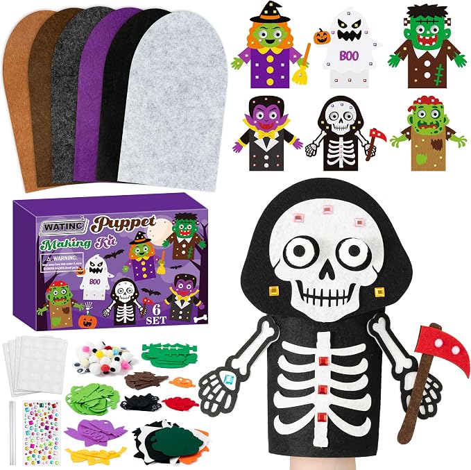 WATINC 6Pcs Halloween Hand Puppet Making Kit, Felt Sock Puppet Toys | Art Craft by WATINC