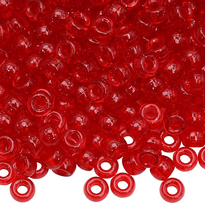 1000Pcs Pony Beads Bracelet 9mm Red Glitter Plastic Barrel Pony Beads by Auvoua