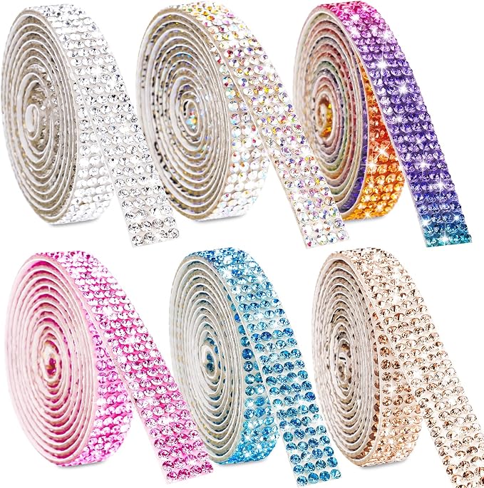 NiArt Self Adhesive Crystal Rhinestone Diamond Ribbon 6 Rolls, 0.9cm Wide Total by NiArt