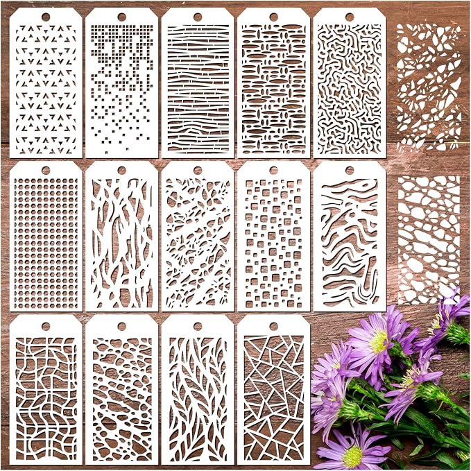 14 Pieces for Crafts Stencils Texture Stencils for Painting Reusable Art Deco by Unknown