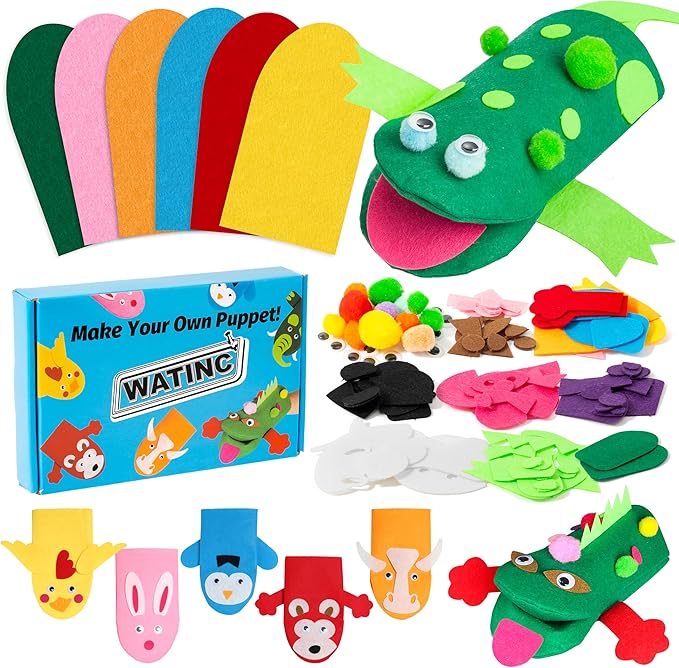 WATINC 6Pcs Hand Puppet Making Kit, Art Craft Felt Sock Puppet Toys, Creative by WATINC