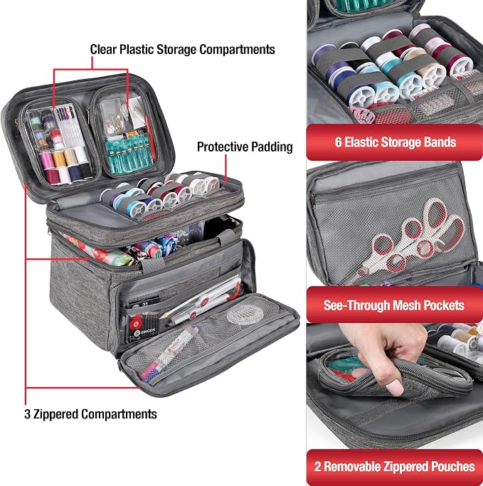 SINGER Sewing Accessories Organizer – Double Layer Portable Sewing Storage Bag - Image 4