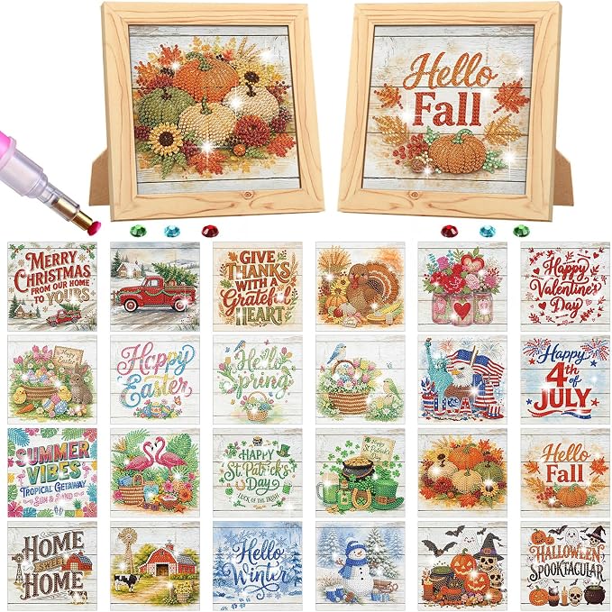 Trandraft 26 Pcs Fall Vintage Interchangeable Holiday Diamond Art Kits by Trandraft