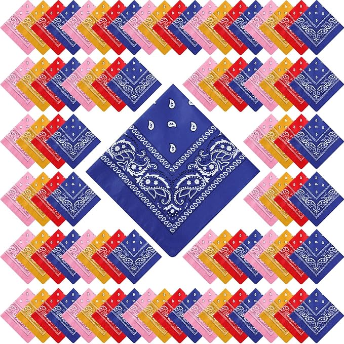 100 Pack Bandanas Unisex Paisley Bandanas Bulk Multi Purpose Cowboy Head Wrap by Handepo