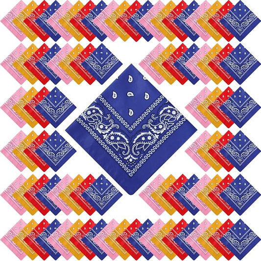 100 Pack Bandanas Unisex Paisley Bandanas Bulk Multi Purpose Cowboy Head Wrap by Handepo