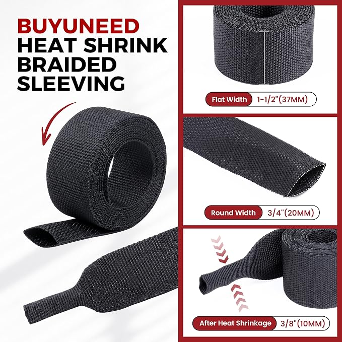 Heat Shrink Wire Loom 2:1 Shrinkable Braided Cable Sleeve 3/4 Inch ID-46ft - Image 2