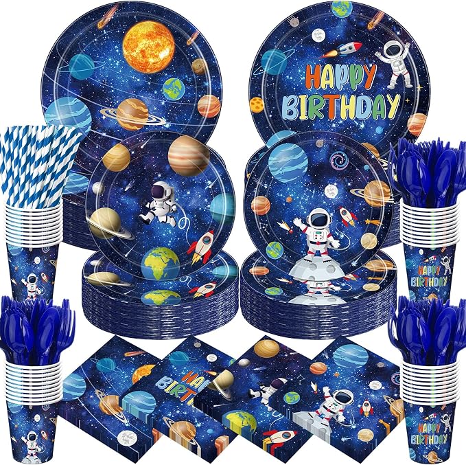 450 Pcs Space Birthday Tableware Set Decorations, Solar System Paper Plates by Unknown