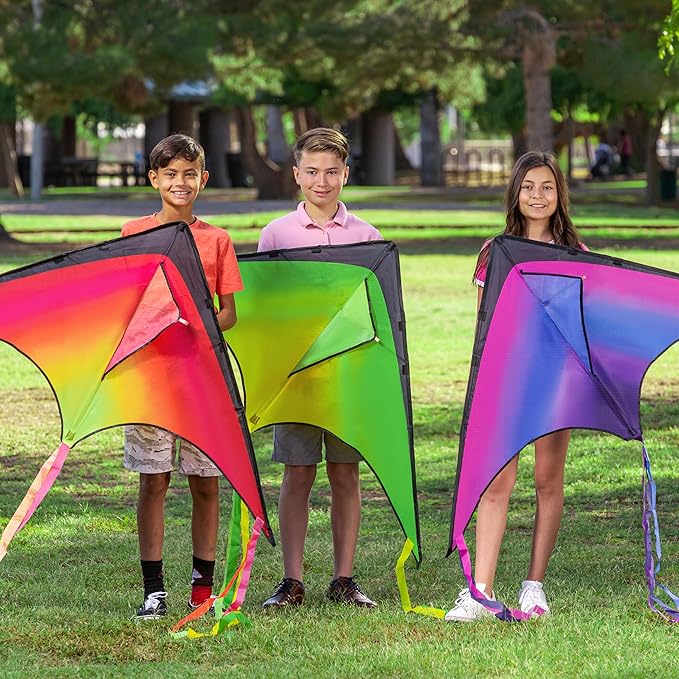 JOYIN 3 Packs Large Delta Kite Gradient Rainbow, Large Delta Beach Kite - Image 2