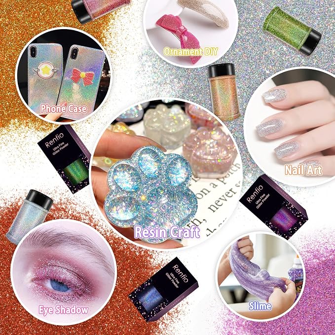 Renfio Holographic Ultra Fine Glitter Powder Metallic Resin Glitter 2.11 Oz/60g - Image 5