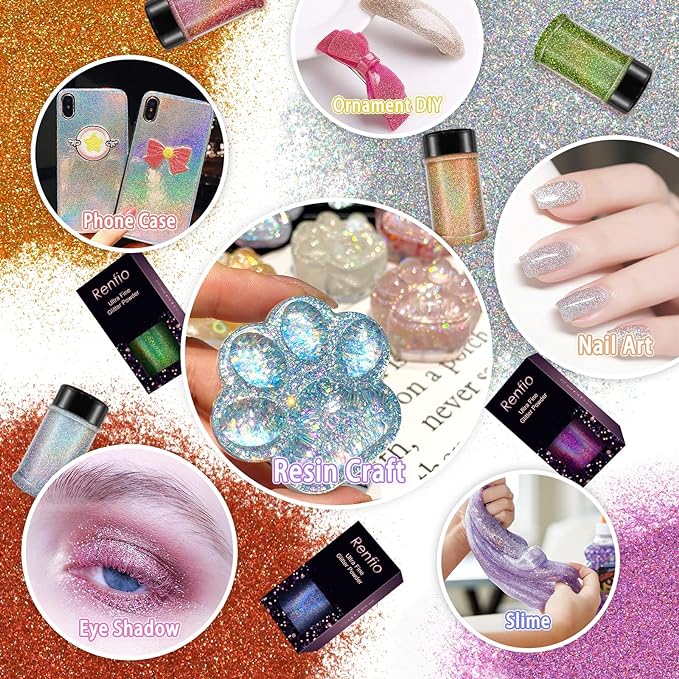 Renfio Holographic Ultra Fine Metallic Resin Glitter 2.11 Oz PET Flakes Crafts - Image 5