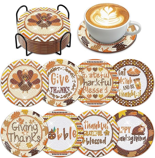8 Pcs Thanksgiving Day Fall Diamond Coasters Kits by cumule