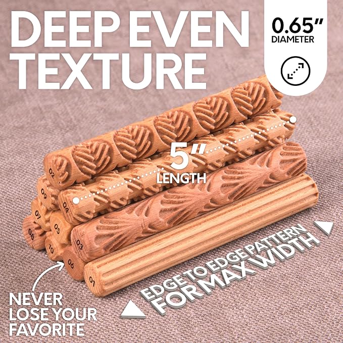 Byllstore Clay Texture Rollers | 10-Pack | 5 in x 0.65 in | Premium Wooden - Image 5