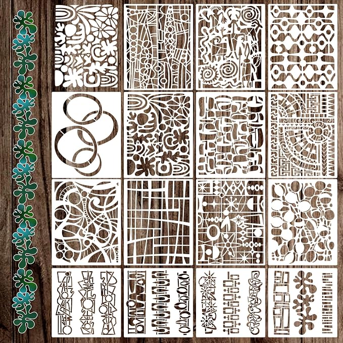15 Pcs Geometric Stencils, Reusable Abstract Texture Stencils by Unknown