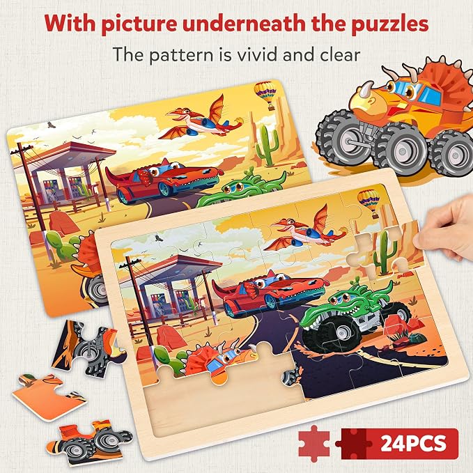SYNARRY Large Wooden Monster Truck Puzzles - Image 3