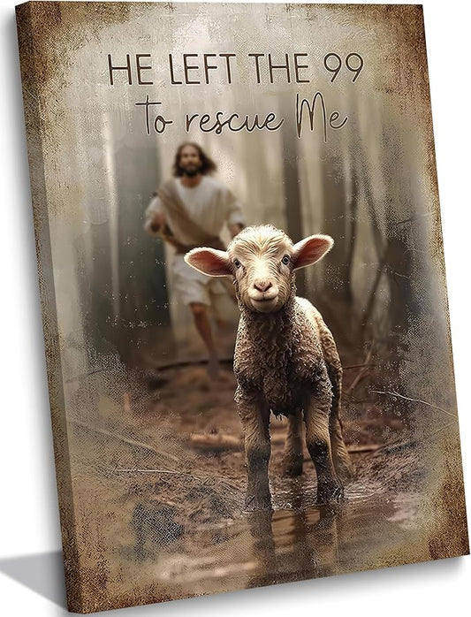 Framed Jesus Saves the Lost Lambs Canvas Wall Art Jesus Leaves 99 Sheep Picture by YOXORDQwallart