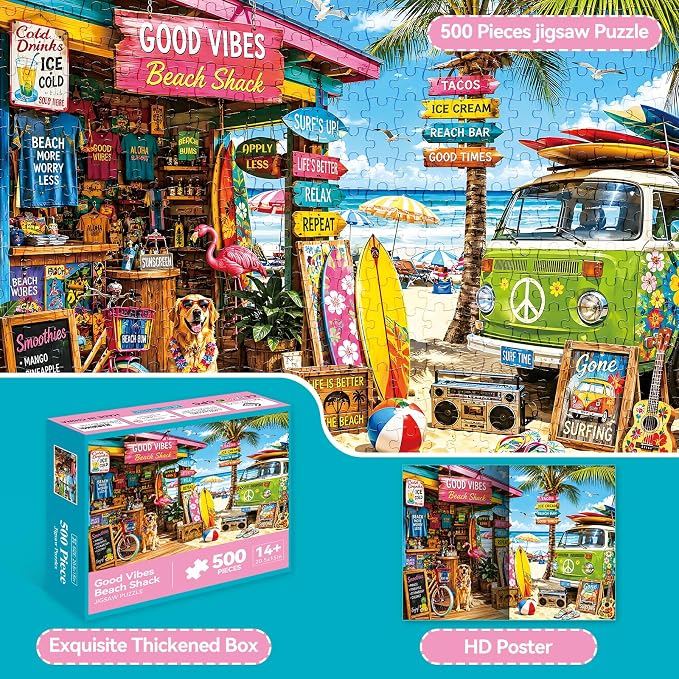 500 Piece Jigsaw Puzzle for Adults – Tropical Beach Shack Scene - Image 2