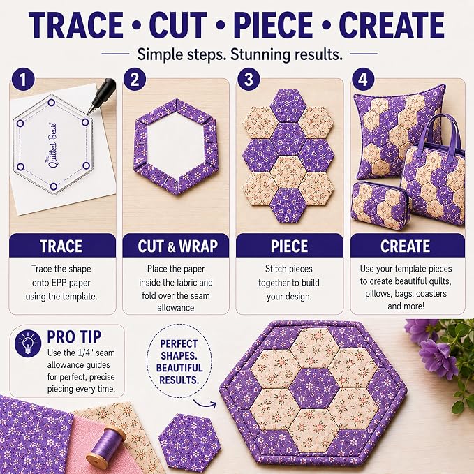 The Quilted Bear Star Quilting Templates – 8 Clear Non-Slip Acrylic Quilt - Image 3