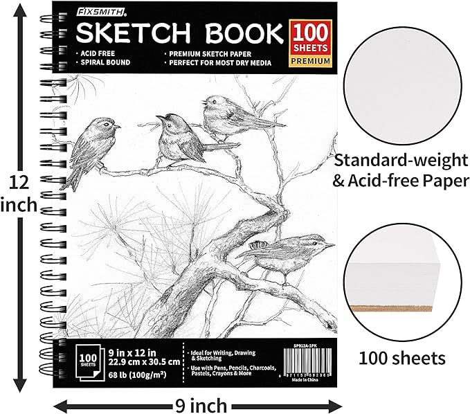 FIXSMITH 9"X12" Sketch Book | 400 Sheets Sketchbook| 4 Pack |Acid Free Drawing - Image 3