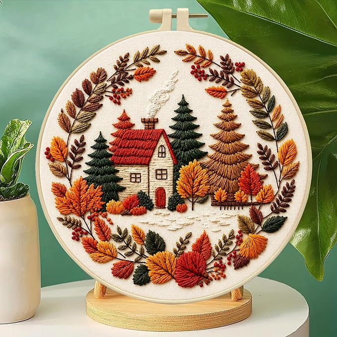 Zhenqing Autumn Cottage Squirrel Embroidery Kit - Image 2
