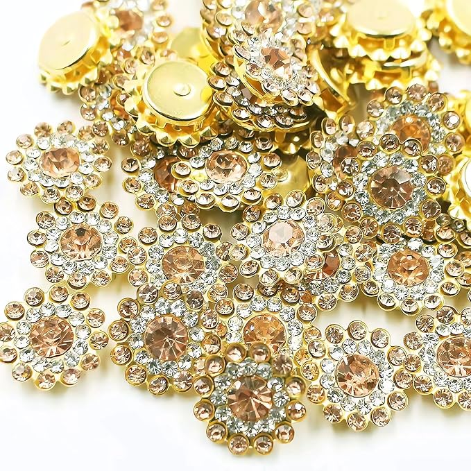 14mm 150pcs Crystals Champagne Glass Gems Sew on Rhinestones, Metal Base Claw by Unknown