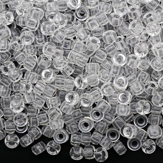 1000Pcs Pony Beads Bracelet 9mm Clear Plastic Barrel Pony Beads by Auvoua