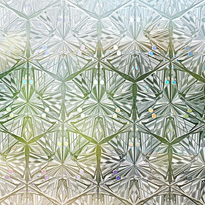 rabbitgoo Window Privacy Film, Diamond Pattern, 23.6" x 78.7" | Stained Glass by rabbitgoo