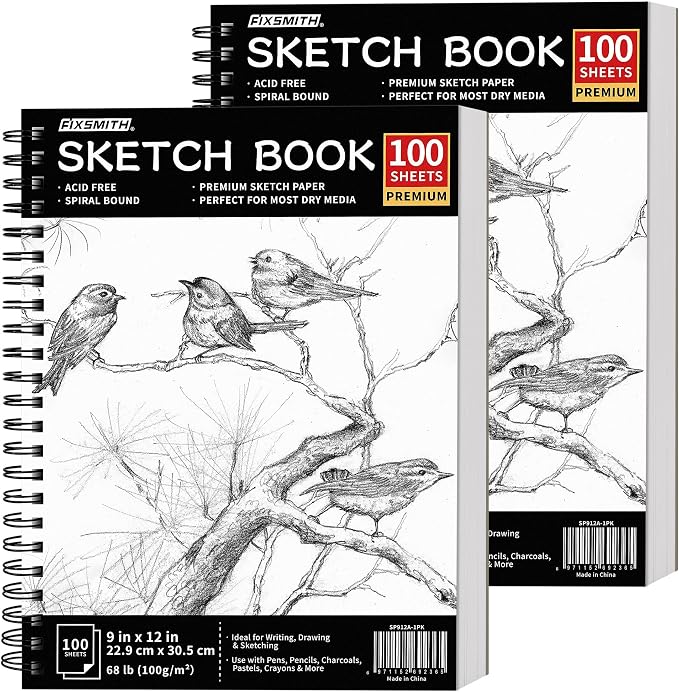 FIXSMITH 9"X12" Sketch Book | 200 Sheets Sketchbook| 2 Pack |Acid Free Drawing by FIXSMITH