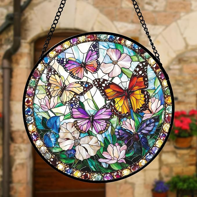 DASTOLL Stained Glass Window Hanging, Colorful Butterfly Suncatcher - Image 2