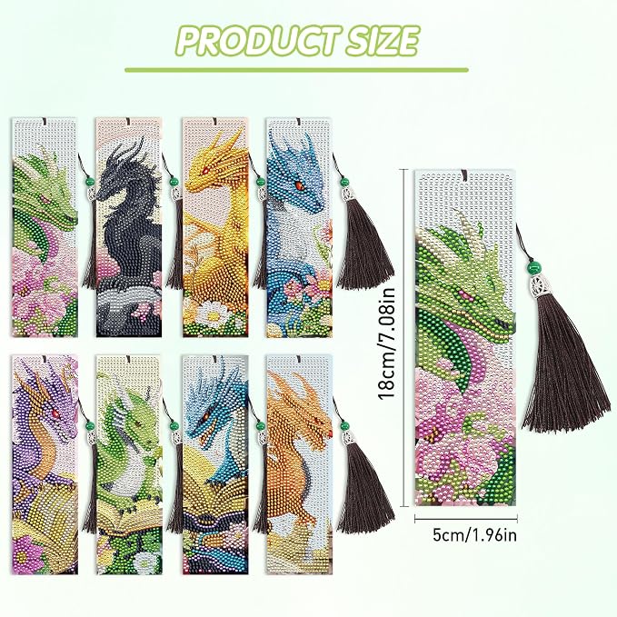 Dragon Diamond Art Bookmarks Kit: 8 Pcs Diamond Painting Bookmark - Image 3