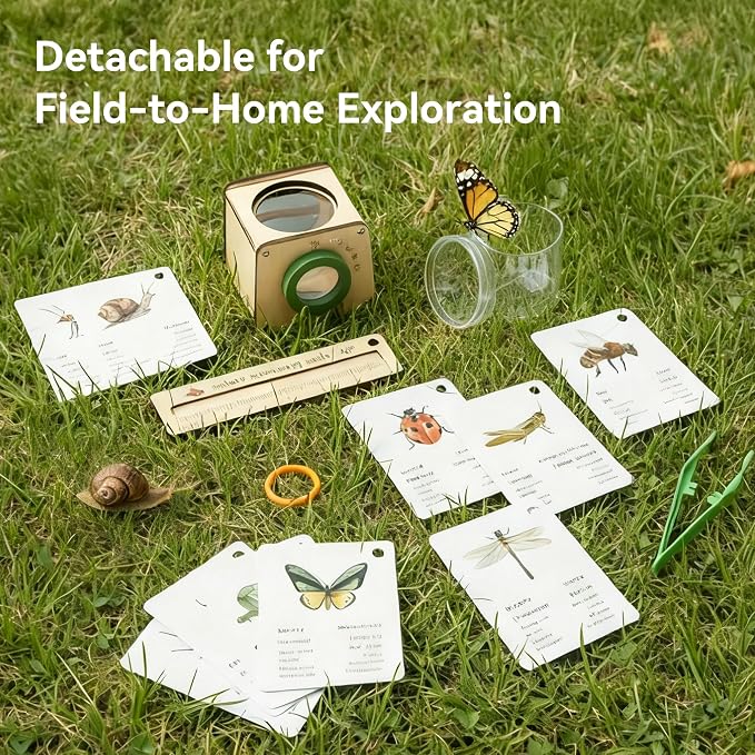 Wooden Bug Catcher for Kids, Tri-View Bug Viewer Kit, Top & Bottom Magnifiers - Image 6