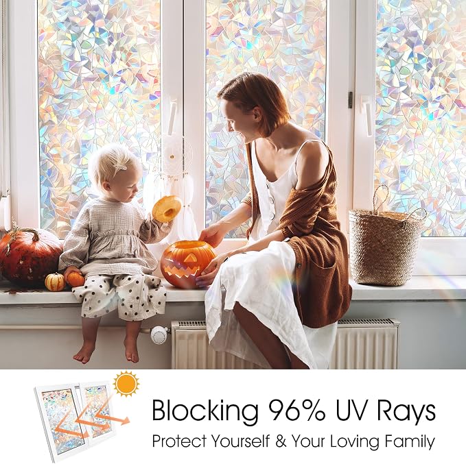 STATINT Stained Glass Window Privacy Film, UV Blocking Window Clings, Rainbow - Image 3