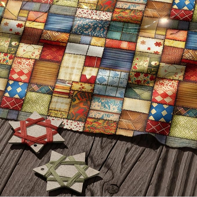 Patchwork Cotton Fabric Panel 61 x 36.6 Inches, Vintage Rustic Quilt Squares - Image 8