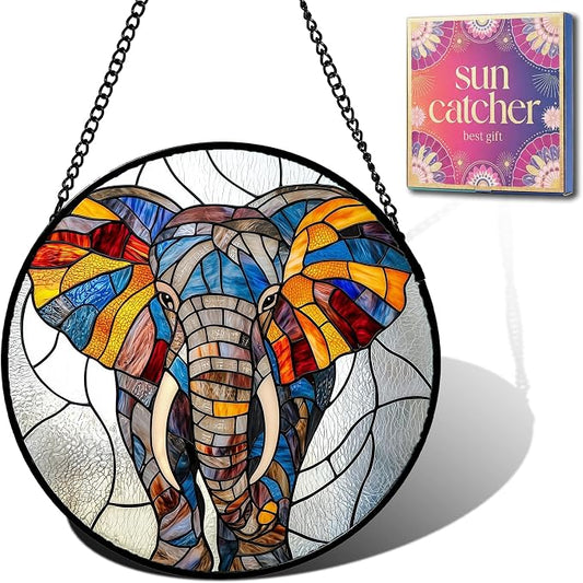 Elephant Acrylic Suncatcher Faux Stained Glass Window Hanging 9.8" | Birthday by Unknown