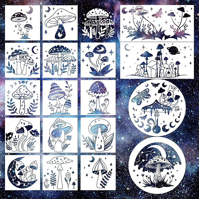 Keluna Mushroom Stencils for Painting, 12 Inch Large Reusable Crescent Moon by KelunaPaintingStencils